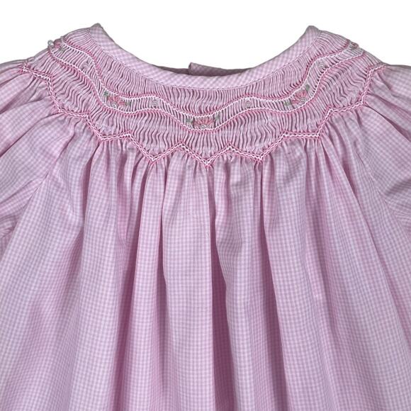 Petit Ami Gingham Smocked Dress Pink Girls Size 9 Months NEW WITH TAGS - Picture 2 of 9